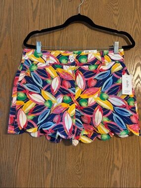 crown & ivy Navy Multicolor Floral Scalloped-Hem Shorts NWT